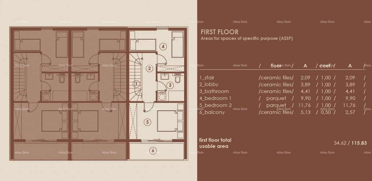 Медулин, Современная трехкомнатная квартира с видом на море, A3 7