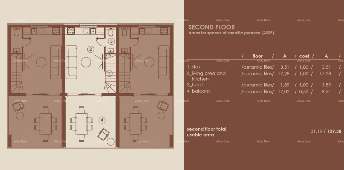 Medulin, Moderni troetažni apartman s pogledom na more, tri zasebna apartmana.A2 8