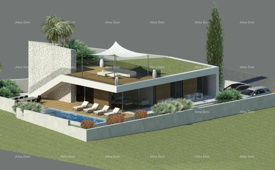 VODNJAN, Moderna prizemnica s bazenom i krovnom terasom s pogledom na more 3