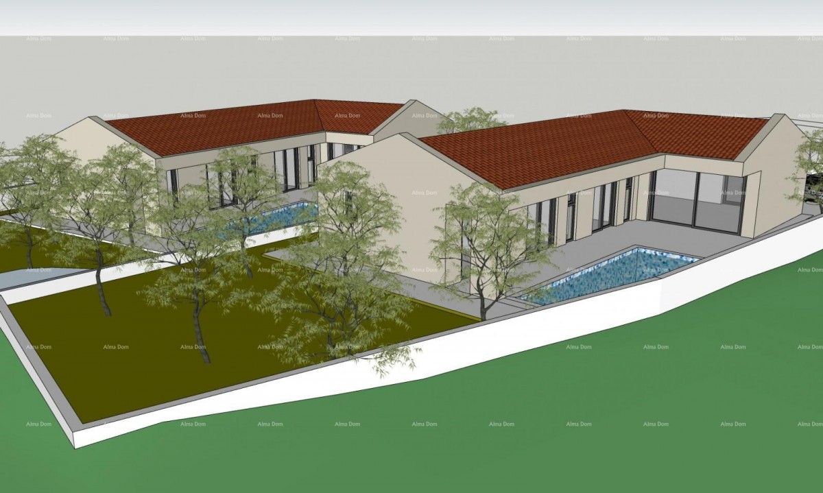 Sale - two construction plots with valid permits for building houses with pools, Marčana! Construction can start immediately! 1