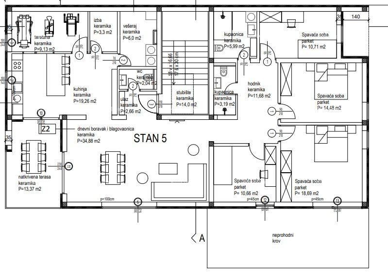 Štirisobno stanovanje S5 v 2. nadstropju novogradnje v Kanfanarju 11