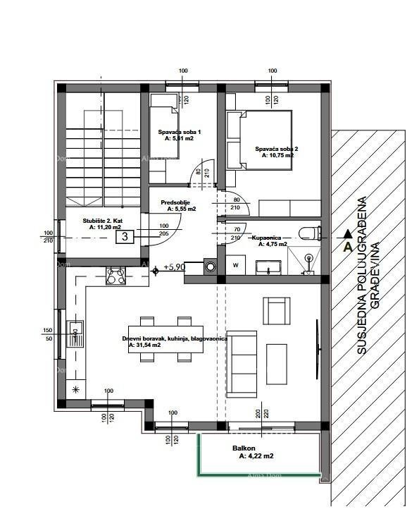 Двухкомнатная квартира в тихом месте недалеко от Пулы 1