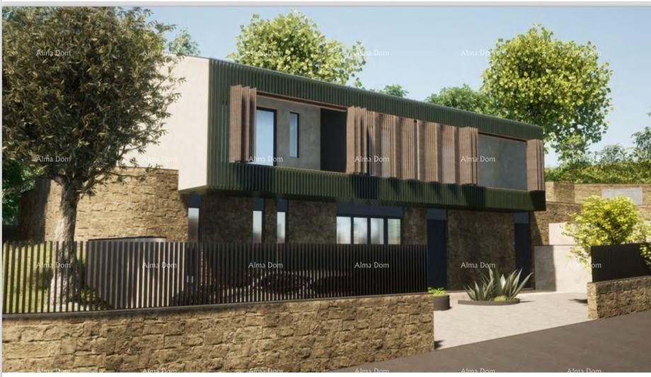 Terreno edificabile con rudere in vendita a Labin, con vista mare e progetto incluso. 1