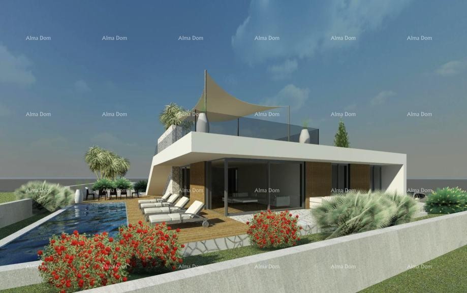 VODNJAN, Moderna prizemnica s bazenom i krovnom terasom s pogledom na more 5