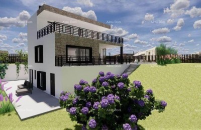 Sale of building land with construction started, view of Motovun