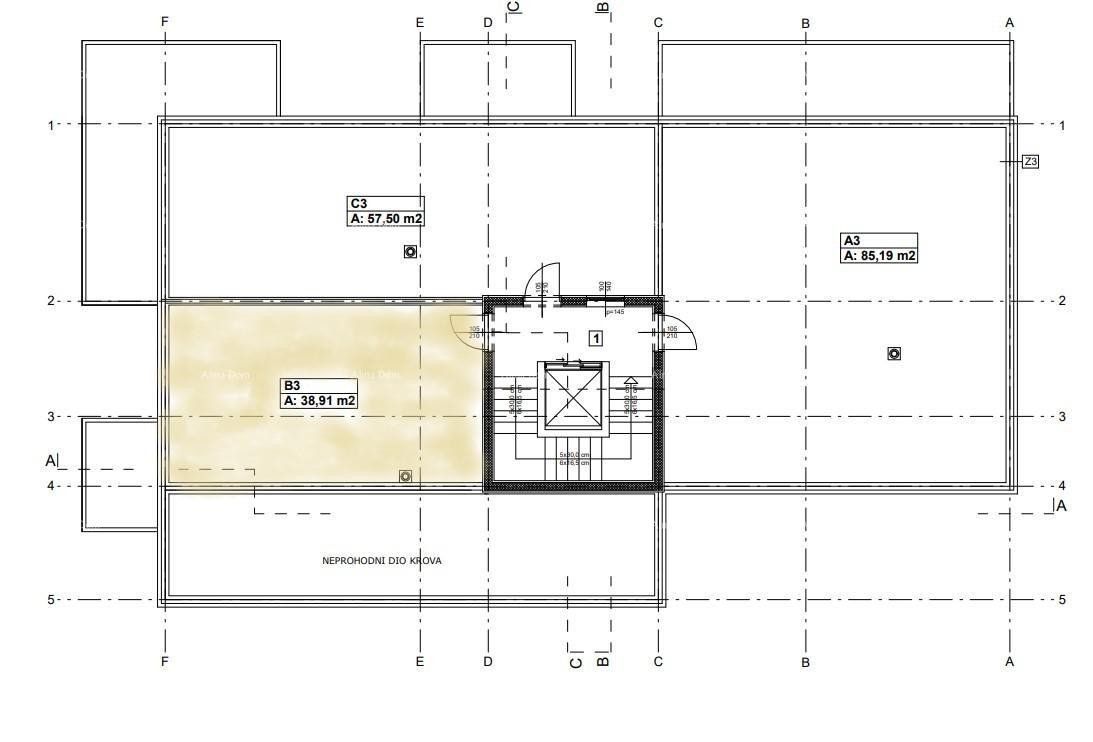 Enosobno stanovanje B3 v 3. nadstropju s KROVNIM TERASO, Vabriga! 2