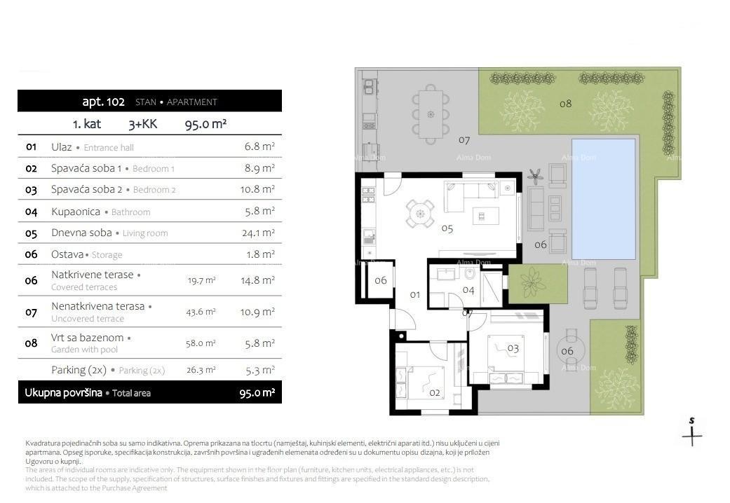 RESERVED - ПРЕМАНТУРА — квартира с садом и бассейном, 500 м от моря (101) 4