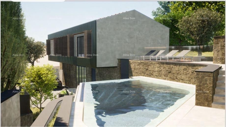 Terreno edificabile con rudere in vendita a Labin, con vista mare e progetto incluso. 2